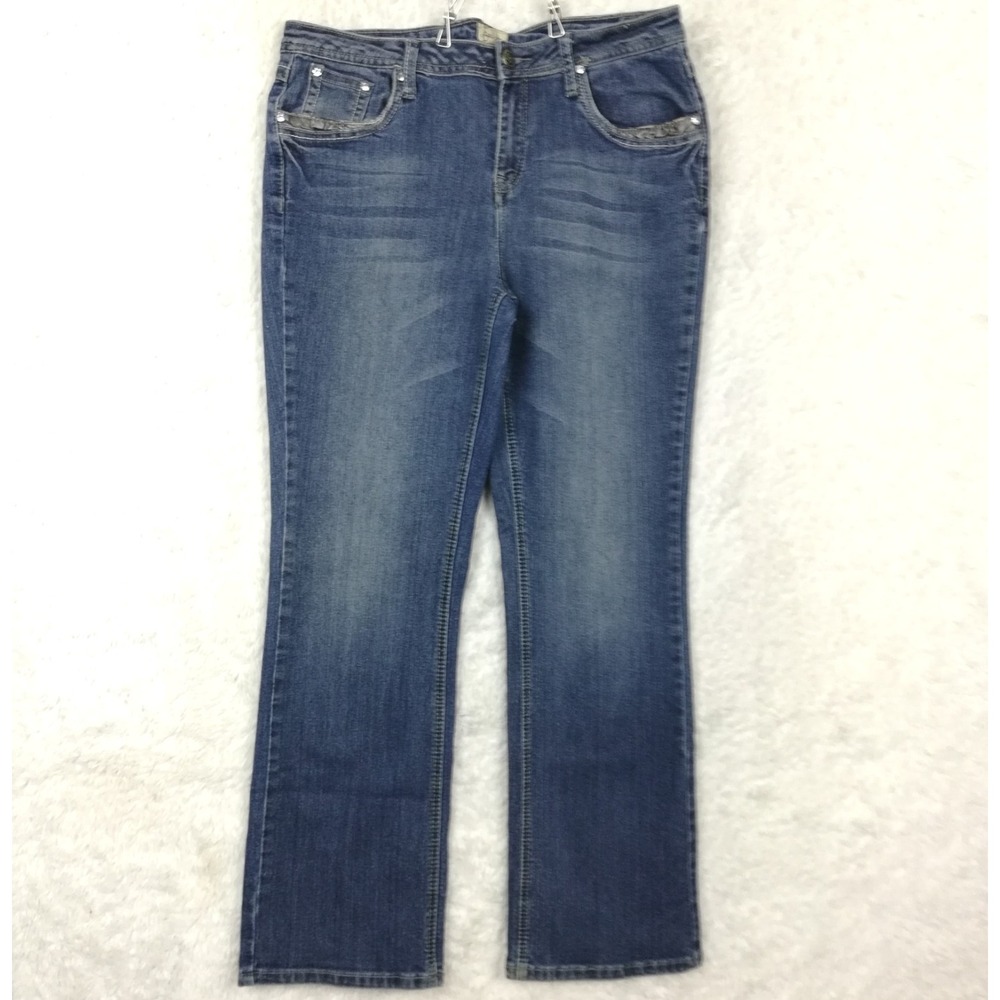 Earl Jean Womens Jeans Boot Cut Blue Denim Medium Wash Flap‎ Pocket Mid Rise 12
